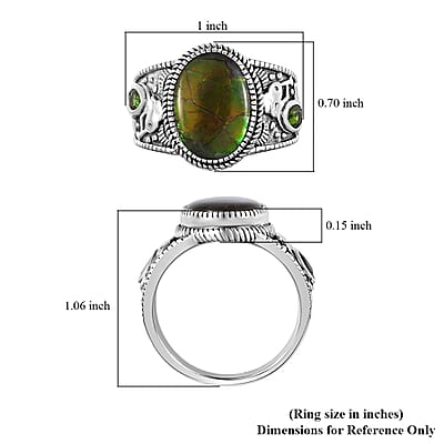 Artisan Crafted Canadian Ammolite and Chrome Diopside Ring in Sterling Silver (Size 10.0) 0.35 ctw