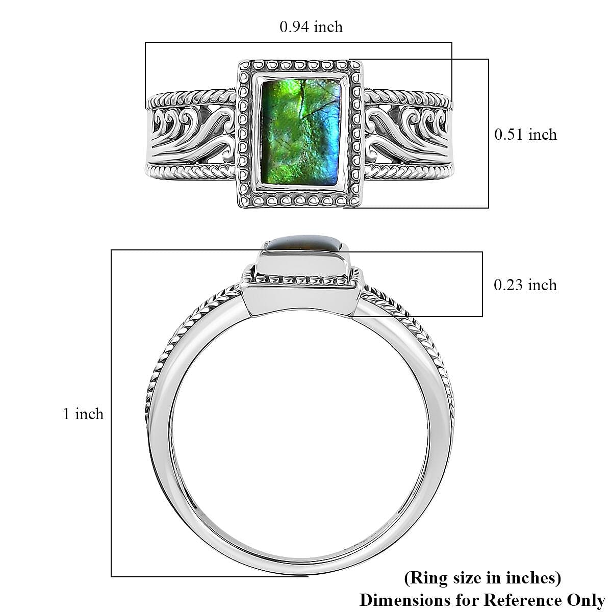 Artisan Crafted Canadian Ammolite Ring in Sterling Silver (Size 10.0)