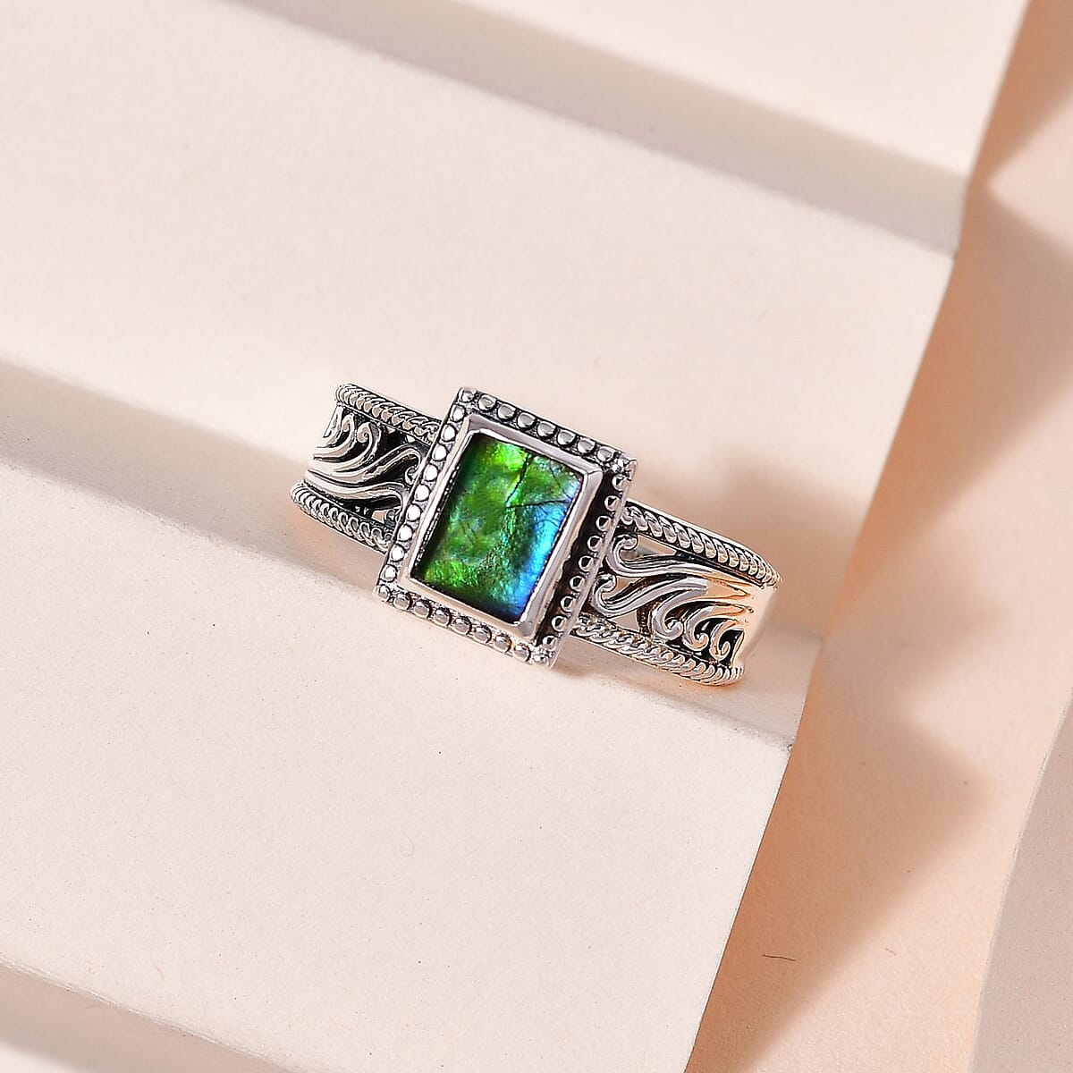 Artisan Crafted Canadian Ammolite Ring in Sterling Silver (Size 7.0) image number 1