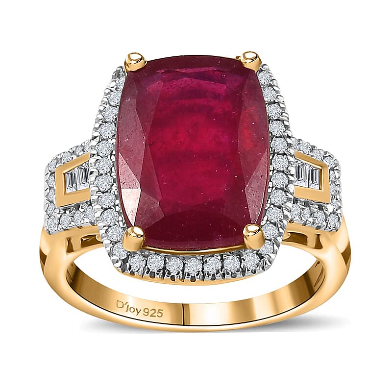 Niassa Ruby (FF) and White Zircon Halo Ring in Vermeil Yellow Gold Over Sterling Silver (Size 10.0) 11.60 ctw