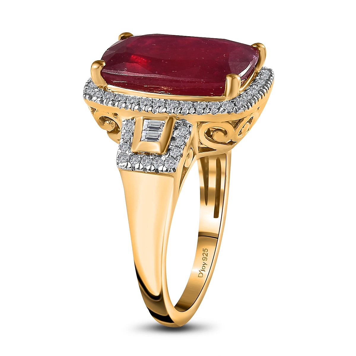 Niassa Ruby (FF) and White Zircon Halo Ring in Vermeil Yellow Gold Over Sterling Silver (Size 10.0) 11.60 ctw (Del. in 8-10 Days) image number 3