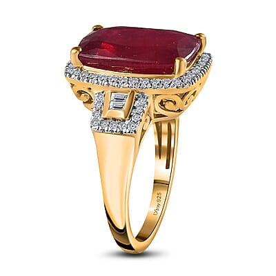 Niassa Ruby (FF) and White Zircon Halo Ring in Vermeil Yellow Gold Over Sterling Silver (Size 10.0) 11.60 ctw