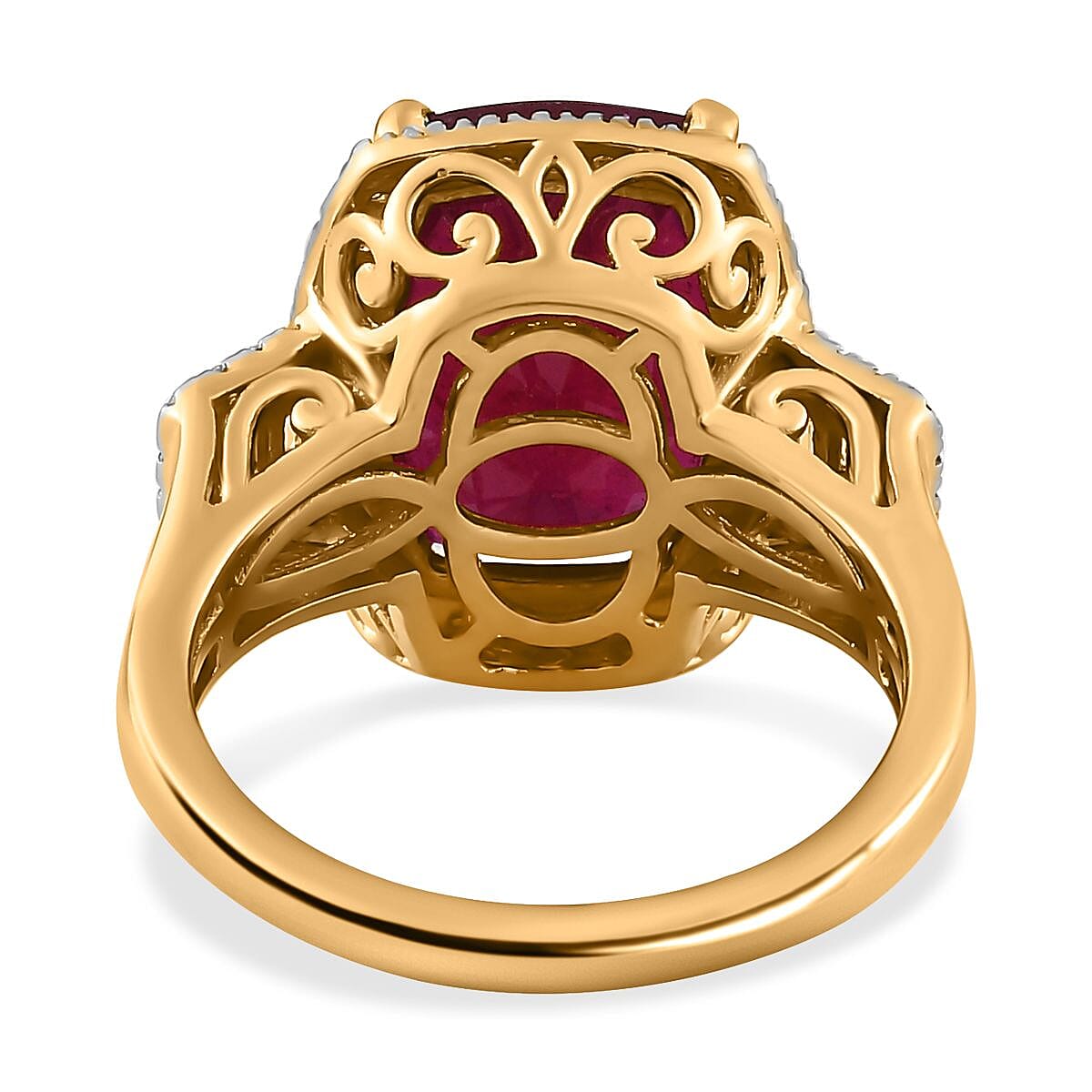 Niassa Ruby (FF) and White Zircon Halo Ring in Vermeil Yellow Gold Over Sterling Silver (Size 10.0) 11.60 ctw
