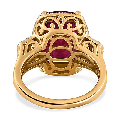 Niassa Ruby (FF) and White Zircon Halo Ring in Vermeil Yellow Gold Over Sterling Silver (Size 10.0) 11.60 ctw