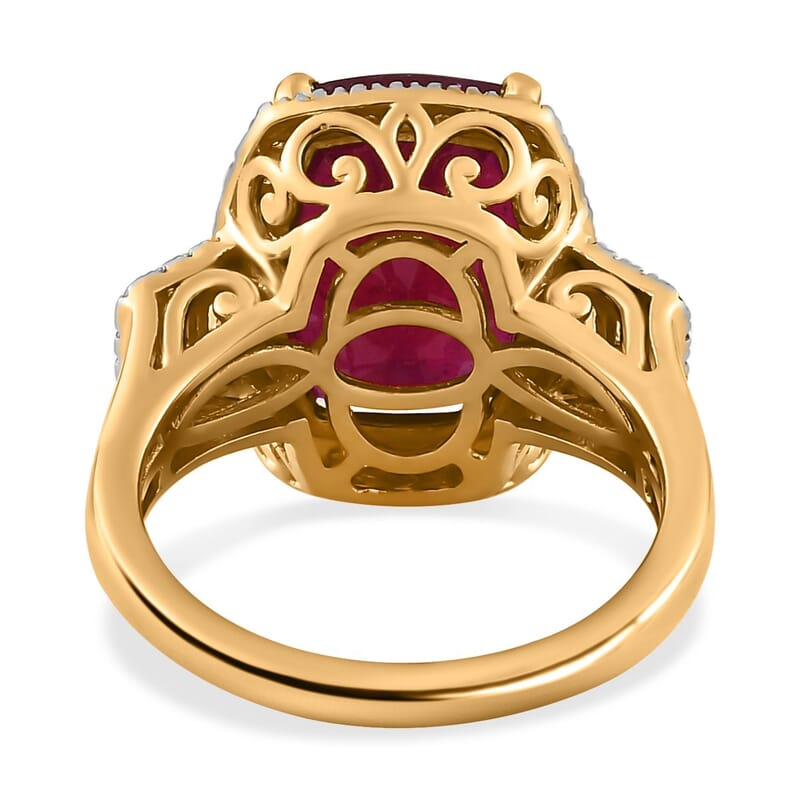 Niassa Ruby (FF) and White Zircon Halo Ring in Vermeil Yellow Gold Over Sterling Silver (Size 10.0) 11.60 ctw