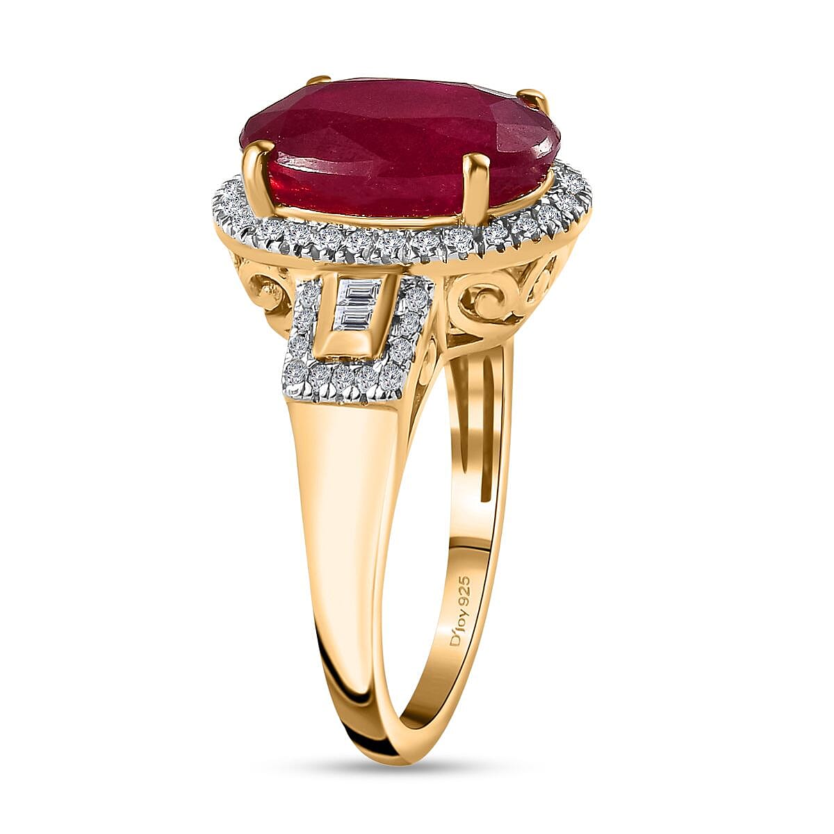 Niassa Ruby (FF) and White Zircon Halo Ring in Vermeil Yellow Gold Over Sterling Silver (Size 8.0) 9.10 ctw image number 3