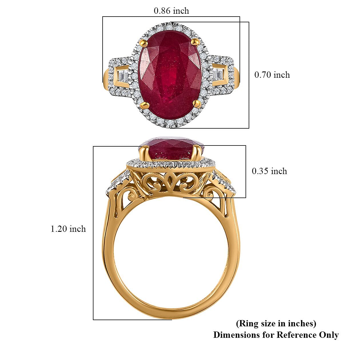 Niassa Ruby (FF) and White Zircon Halo Ring in Vermeil Yellow Gold Over Sterling Silver (Size 8.0) 9.10 ctw image number 5