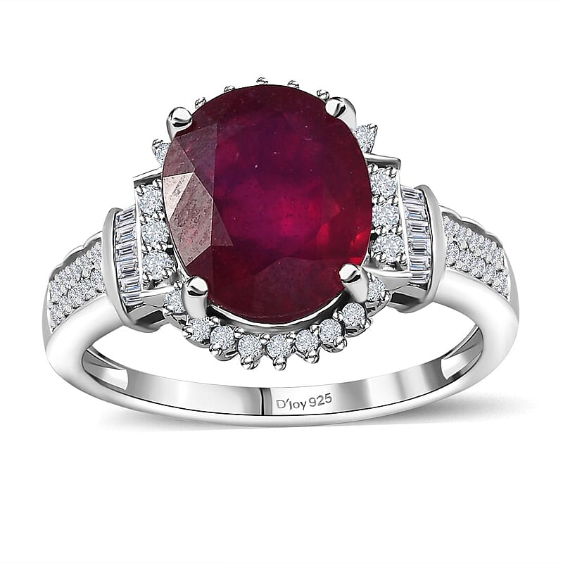 Niassa Ruby (FF) and White Topaz Ring in Platinum Over Sterling Silver (Size 10.0) 7.40 ctw
