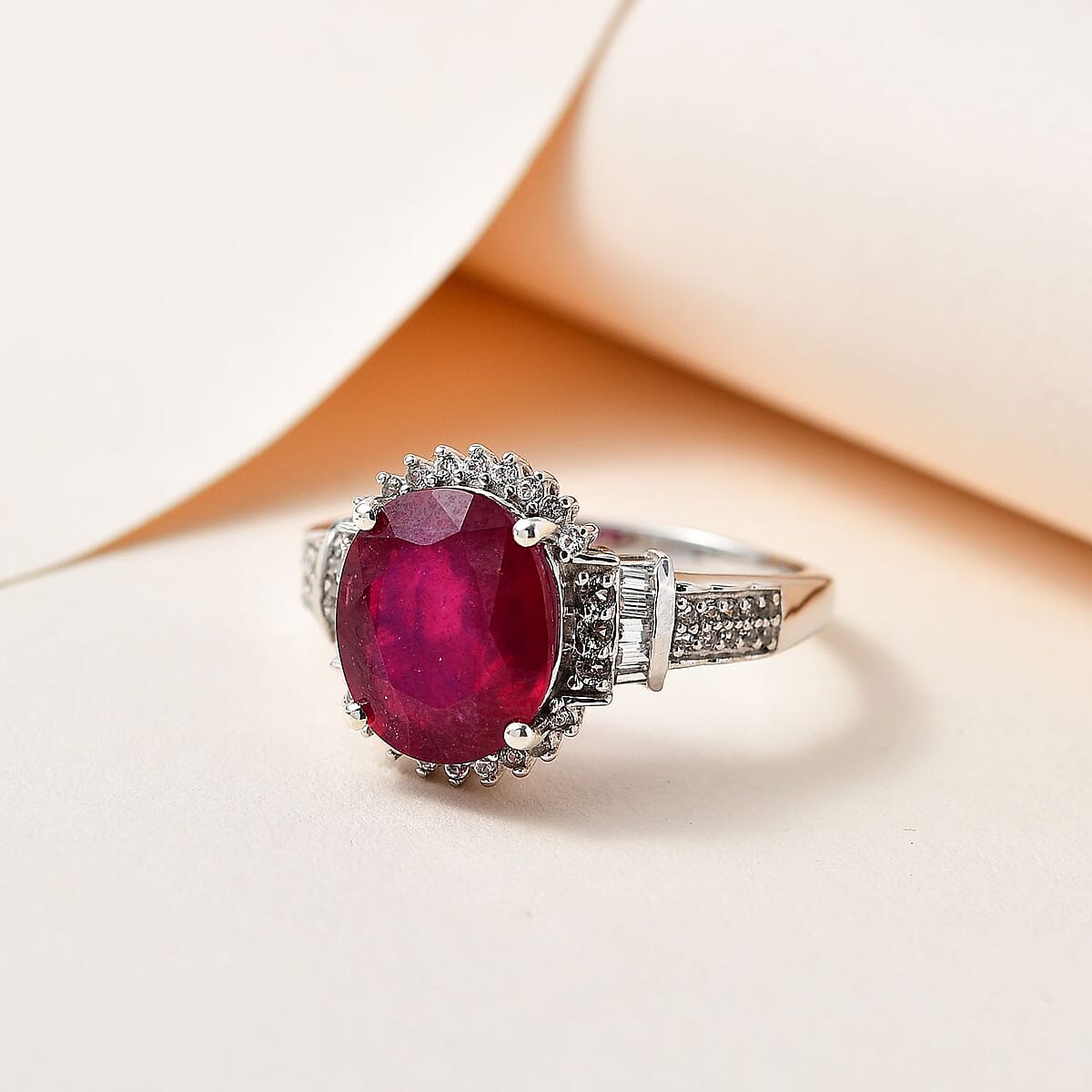 Niassa Ruby (FF) and White Topaz Ring in Platinum Over Sterling Silver (Size 10.0) 7.40 ctw (Del. in 8-10 Days) image number 1