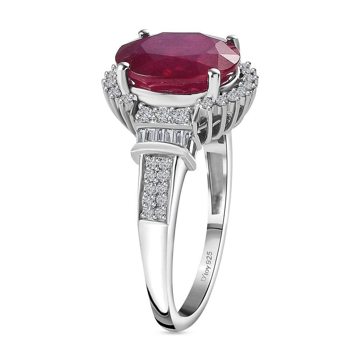Niassa Ruby (FF) and White Topaz Ring in Platinum Over Sterling Silver (Size 10.0) 7.40 ctw (Del. in 8-10 Days) image number 3