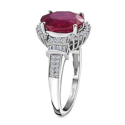 Niassa Ruby (FF) and White Topaz Ring in Platinum Over Sterling Silver (Size 10.0) 7.40 ctw