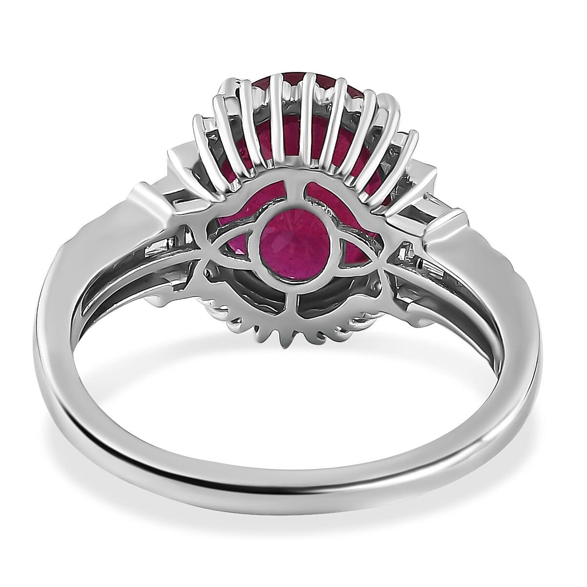 Niassa Ruby (FF) and White Topaz Ring in Platinum Over Sterling Silver (Size 10.0) 7.40 ctw (Del. in 8-10 Days) image number 4