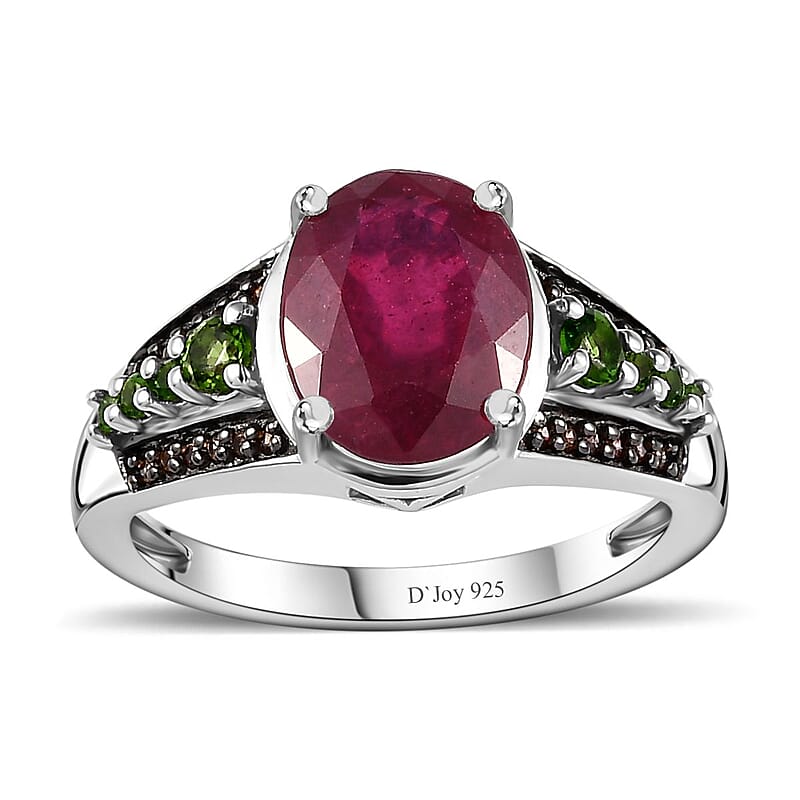 Niassa Ruby (FF) and Multi Gemstone Ring in Platinum Over Sterling Silver (Size 10.0) 4.00 ctw
