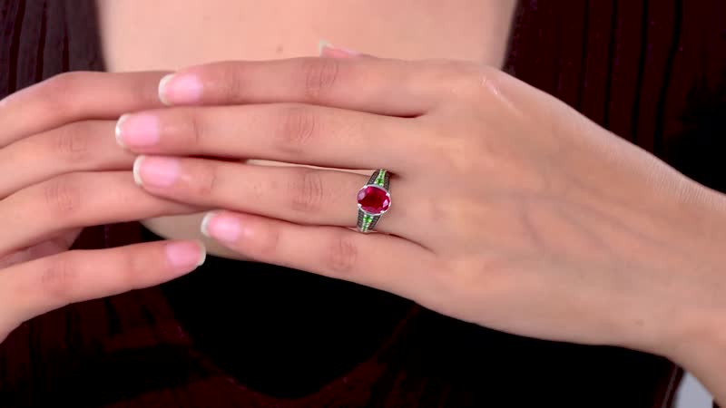 Niassa Ruby (FF) and Multi Gemstone Ring in Platinum Over Sterling Silver (Size 10.0) 4.00 ctw (Del. in 8-10 Days)
