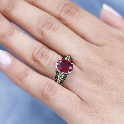 Niassa Ruby (FF) and Multi Gemstone Ring in Platinum Over Sterling Silver (Size 10.0) 4.00 ctw