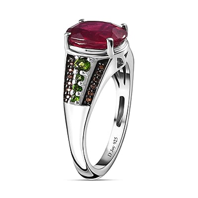Niassa Ruby (FF) and Multi Gemstone Ring in Platinum Over Sterling Silver (Size 10.0) 4.00 ctw