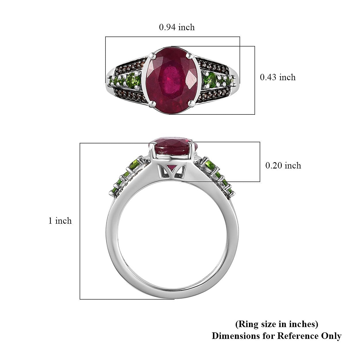 Niassa Ruby (FF) and Multi Gemstone Ring in Platinum Over Sterling Silver (Size 10.0) 4.00 ctw