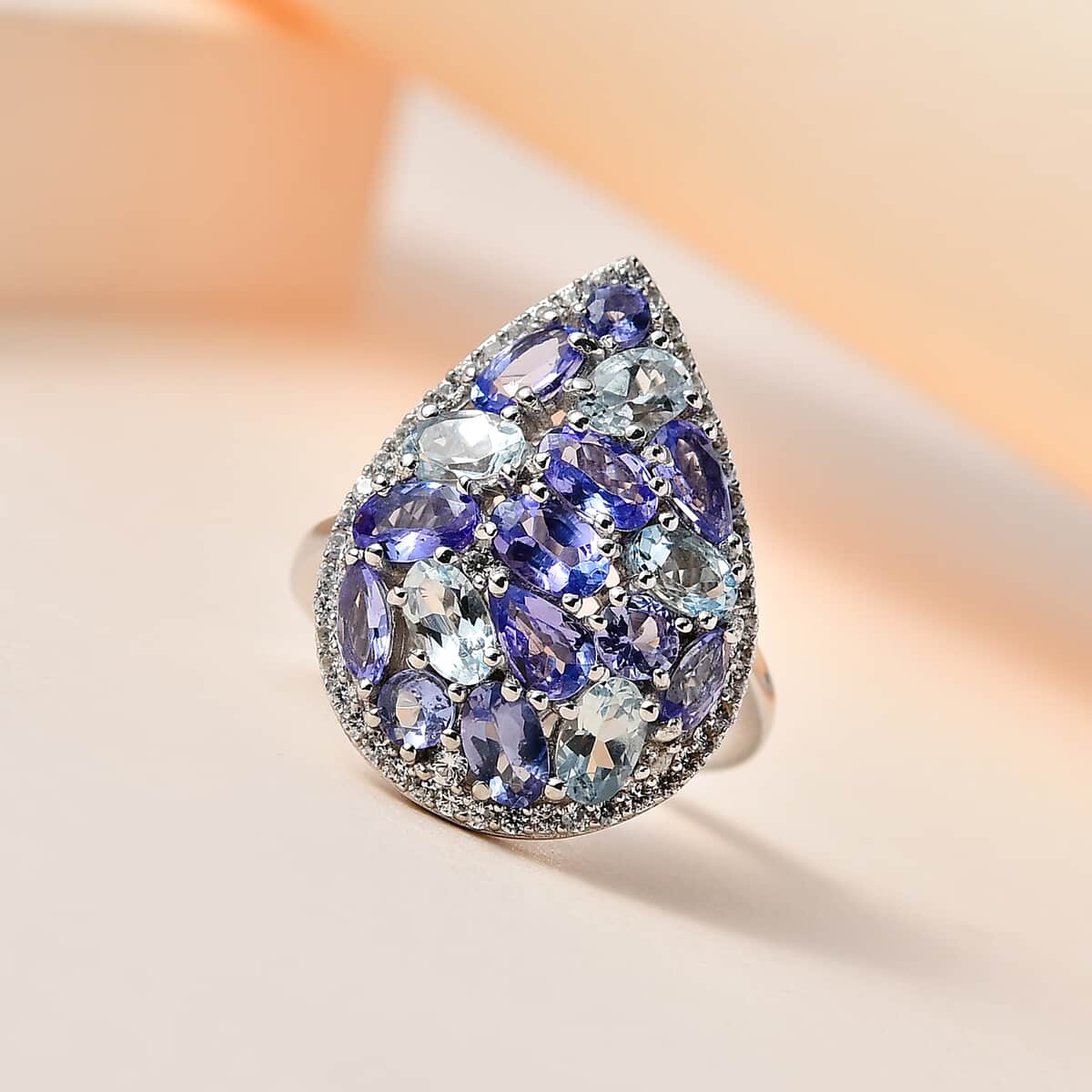 Tanzanite and Multi Gemstone Cocktail Ring in Platinum Over Sterling Silver (Size 10.0) 3.75 ctw image number 1