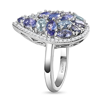 Tanzanite and Multi Gemstone Cocktail Ring in Platinum Over Sterling Silver (Size 10.0) 3.75 ctw