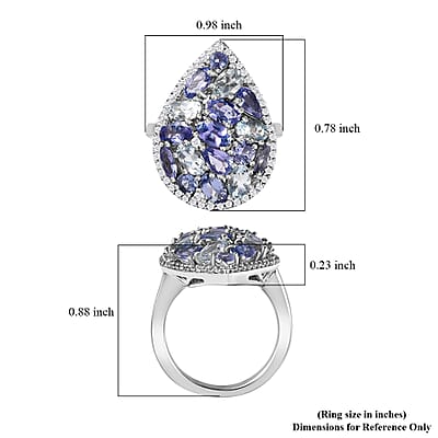 Tanzanite and Multi Gemstone Cocktail Ring in Platinum Over Sterling Silver (Size 10.0) 3.75 ctw