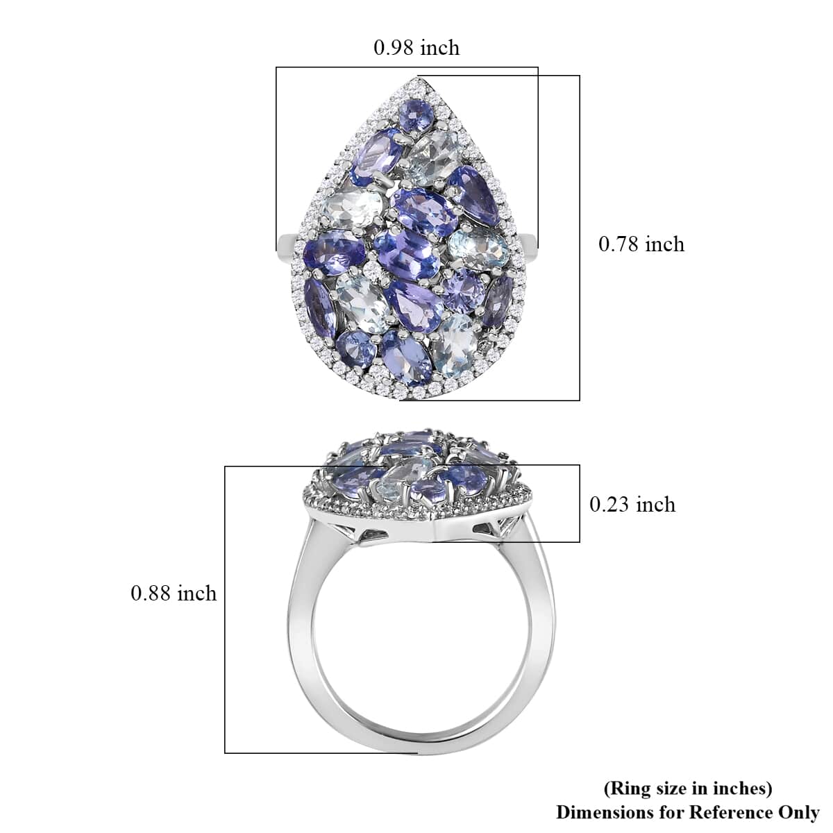 Tanzanite and Multi Gemstone Cocktail Ring in Platinum Over Sterling Silver (Size 10.0) 3.75 ctw image number 5