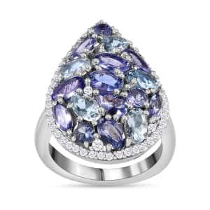 Tanzanite and Multi Gemstone Cocktail Ring in Platinum Over Sterling Silver (Size 5.0) 3.75 ctw