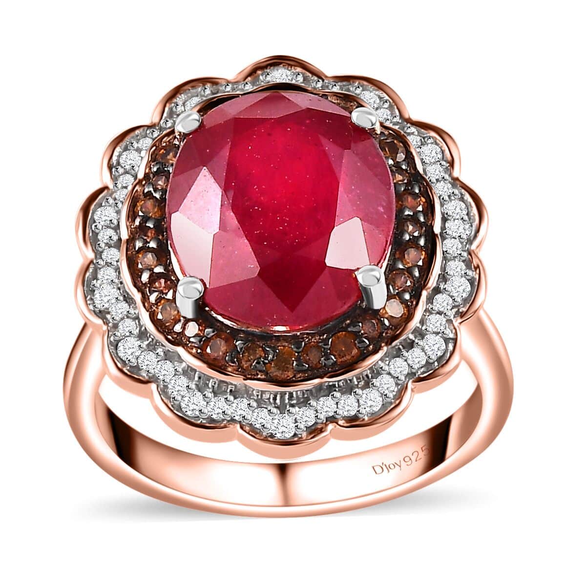 Niassa Ruby (FF), Brown and White Zircon Ring in Vermeil Rose Gold Over Sterling Silver (Size 10.0) 7.65 ctw (Del. in 8-10 Days) image number 0