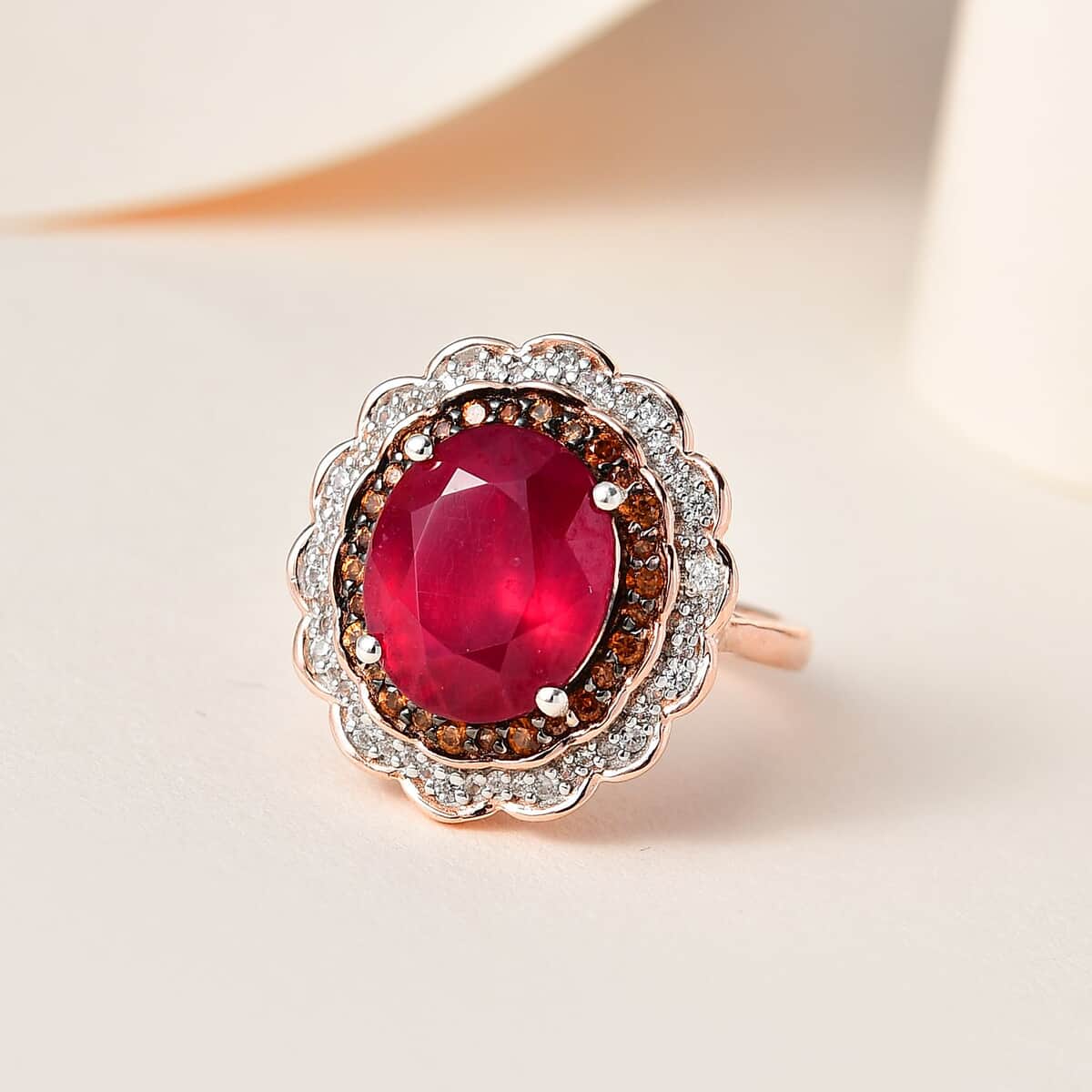 Niassa Ruby (FF), Brown and White Zircon Ring in Vermeil Rose Gold Over Sterling Silver (Size 10.0) 7.65 ctw (Del. in 8-10 Days) image number 1