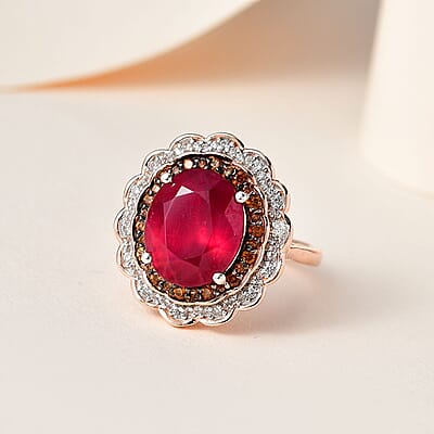 Niassa Ruby (FF), Brown and White Zircon Ring in Vermeil Rose Gold Over Sterling Silver (Size 10.0) 7.65 ctw
