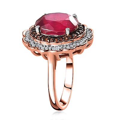 Niassa Ruby (FF), Brown and White Zircon Ring in Vermeil Rose Gold Over Sterling Silver (Size 10.0) 7.65 ctw