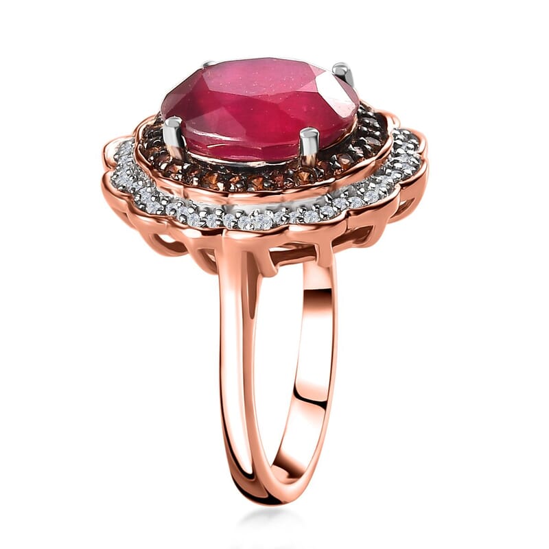 Niassa Ruby (FF), Brown and White Zircon Ring in Vermeil Rose Gold Over Sterling Silver (Size 10.0) 7.65 ctw