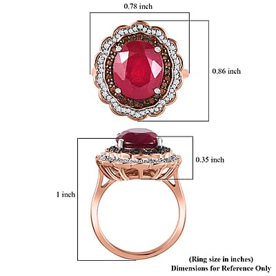 Niassa Ruby (FF), Brown and White Zircon Ring in Vermeil Rose Gold Over Sterling Silver (Size 10.0) 7.65 ctw
