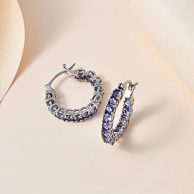 Tanzanite Inside Out Hoop Earrings in Platinum Over Sterling Silver 3.15 ctw