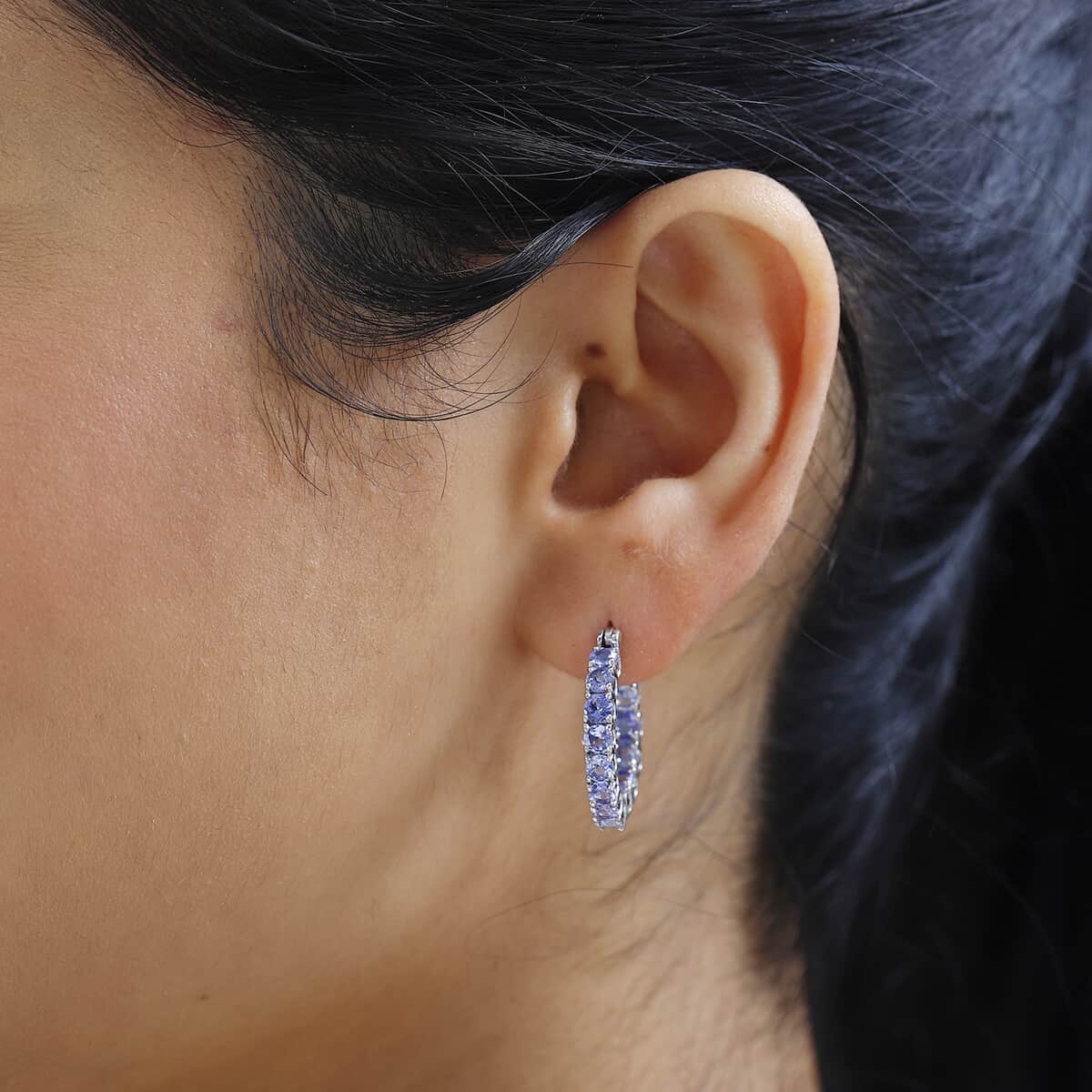 Tanzanite Inside Out Hoop Earrings in Platinum Over Sterling Silver 3.15 ctw image number 2