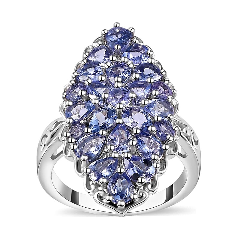 Tanzanite Elongated Ring in Platinum Over Sterling Silver (Size 10.0) 3.00 ctw