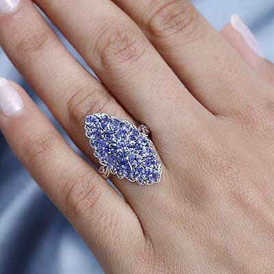Tanzanite Elongated Ring in Platinum Over Sterling Silver (Size 10.0) 3.00 ctw