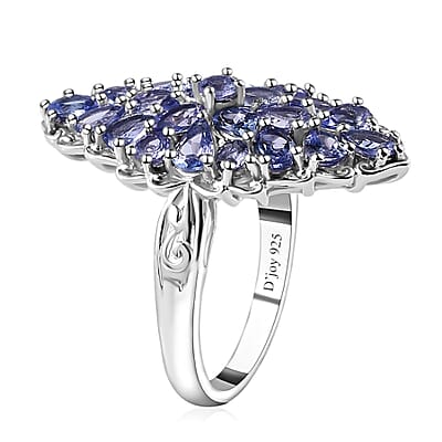 Tanzanite Elongated Ring in Platinum Over Sterling Silver (Size 10.0) 3.00 ctw