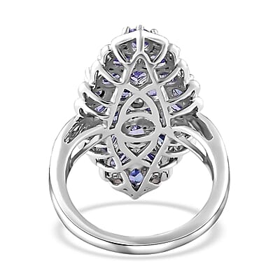 Tanzanite Elongated Ring in Platinum Over Sterling Silver (Size 10.0) 3.00 ctw