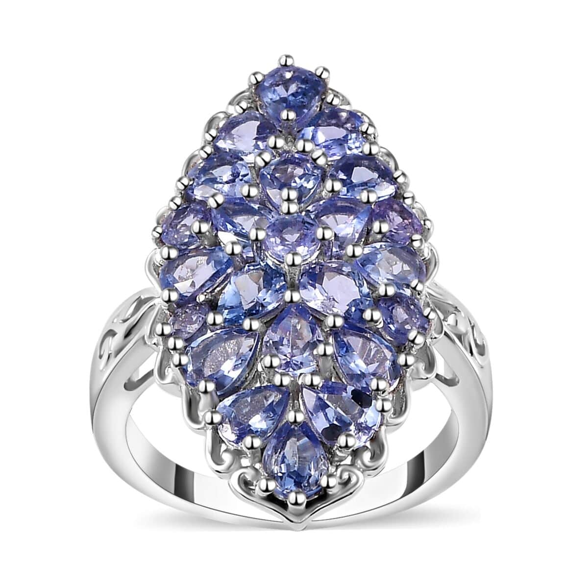 Tanzanite Elongated Ring in Platinum Over Sterling Silver (Size 5.0) 3.00 ctw image number 0