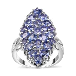Tanzanite Elongated Ring in Platinum Over Sterling Silver (Size 5.0) 3.00 ctw
