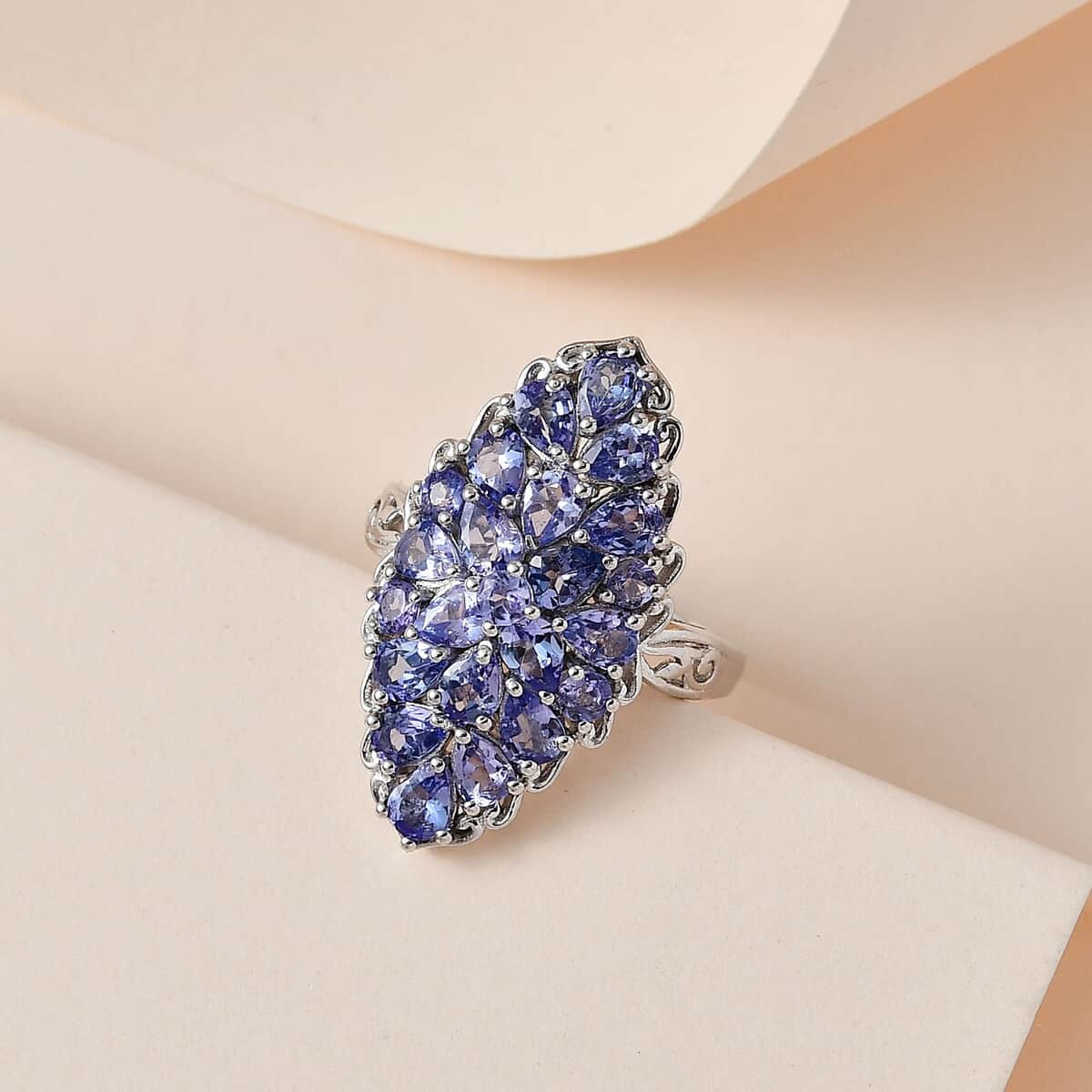 Tanzanite Elongated Ring in Platinum Over Sterling Silver (Size 5.0) 3.00 ctw image number 1