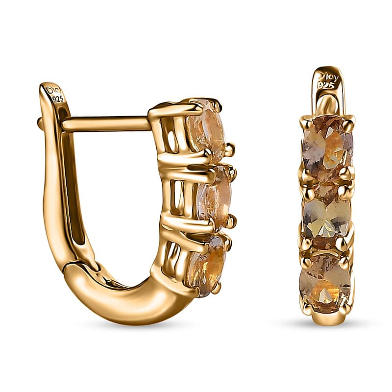 Golden Tanzanite Huggie Hoop Earrings in Vermeil Yellow Gold Over Sterling Silver 0.90 ctw
