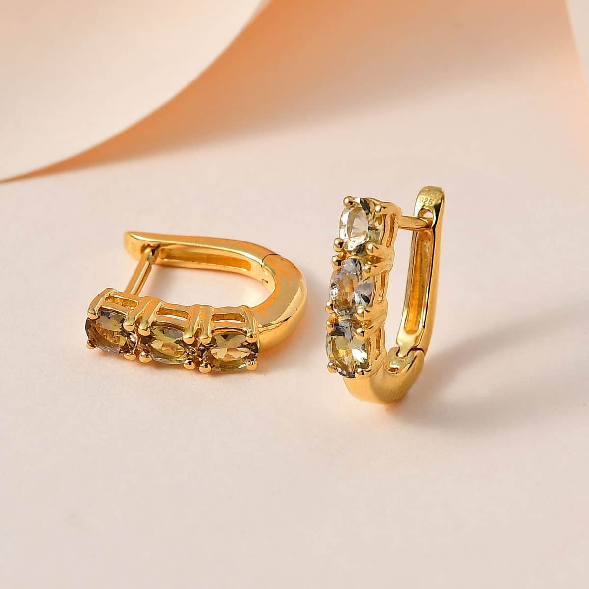 Golden Tanzanite Huggie Hoop Earrings in Vermeil Yellow Gold Over Sterling Silver 0.90 ctw image number 1