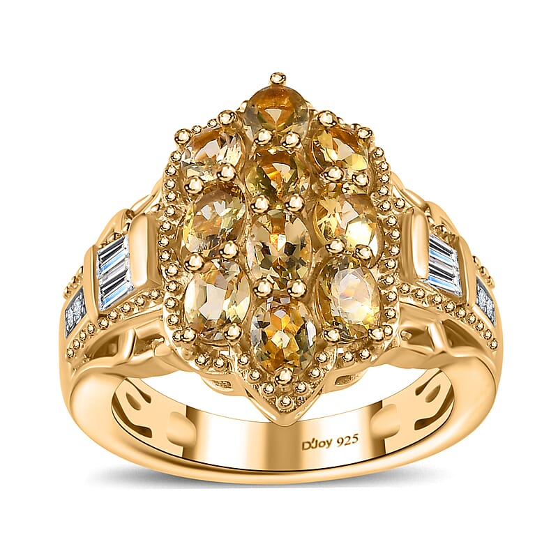 Golden Tanzanite and White Zircon Ring in Vermeil Yellow Gold Over Sterling Silver (Size 10.0) 2.00 ctw