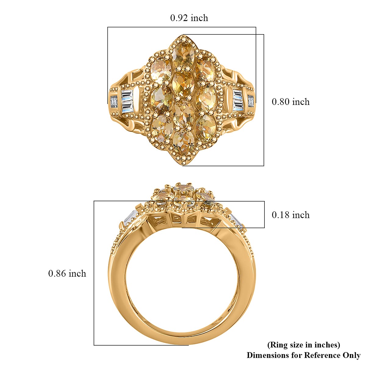 Golden Tanzanite and White Zircon Ring in Vermeil Yellow Gold Over Sterling Silver (Size 10.0) 2.00 ctw