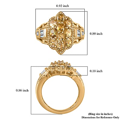 Golden Tanzanite and White Zircon Ring in Vermeil Yellow Gold Over Sterling Silver (Size 10.0) 2.00 ctw
