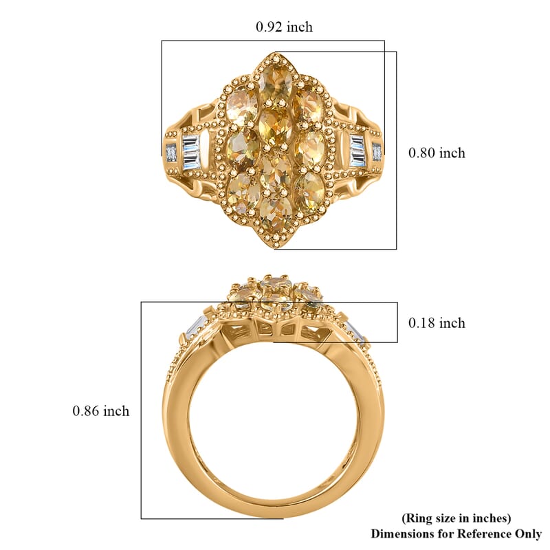 Golden Tanzanite and White Zircon Ring in Vermeil Yellow Gold Over Sterling Silver (Size 10.0) 2.00 ctw