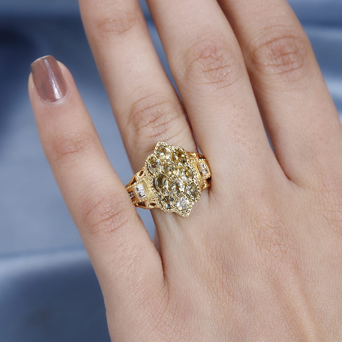 Golden Tanzanite and White Zircon Ring in Vermeil Yellow Gold Over Sterling Silver (Size 9.0) 2.00 ctw image number 2