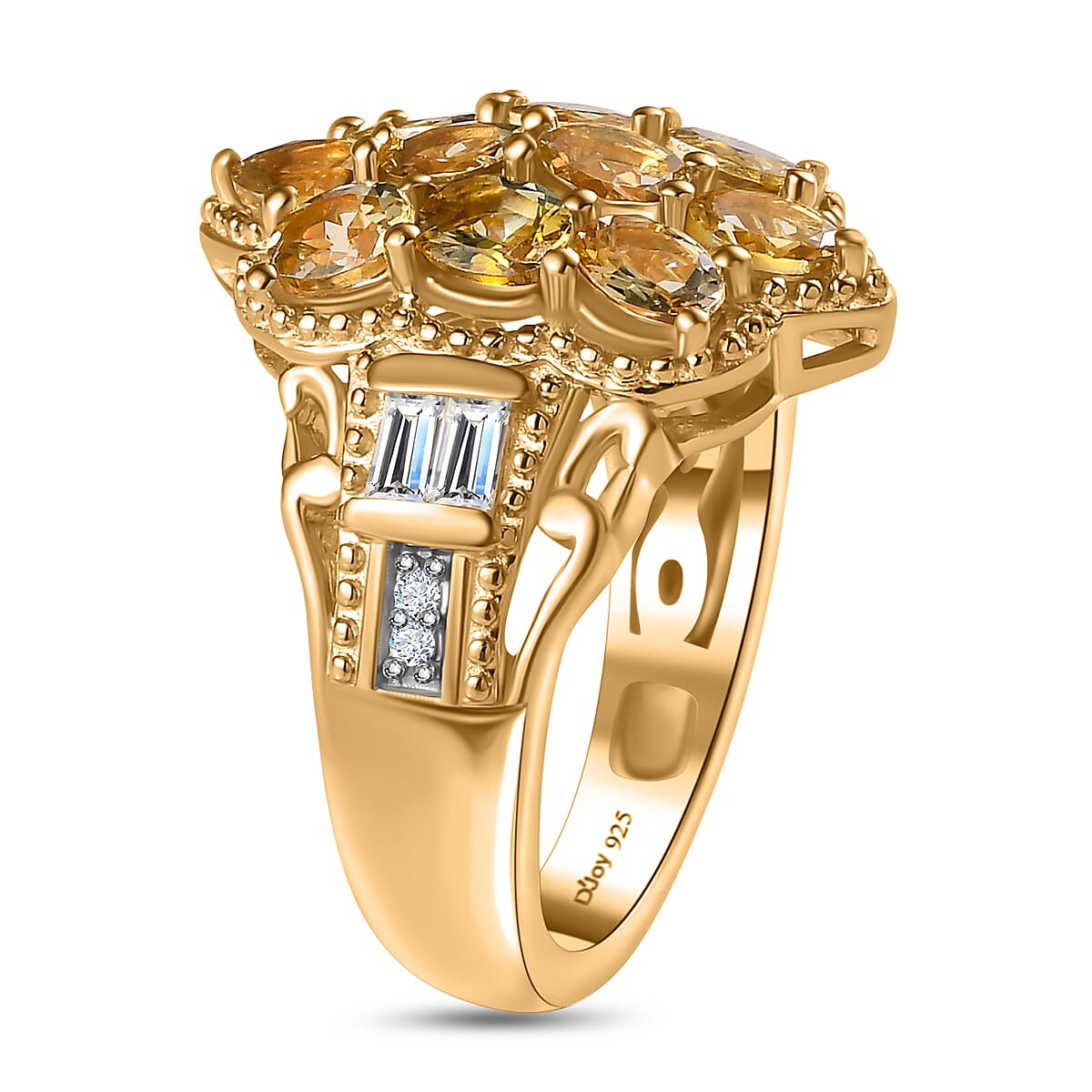 Golden Tanzanite and White Zircon Ring in Vermeil Yellow Gold Over Sterling Silver (Size 9.0) 2.00 ctw image number 3