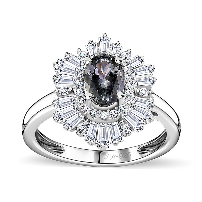 Green Tanzanite and White Zircon 2.15 ctw Ballerina Ring in Platinum Over Sterling Silver (Size 10.0)